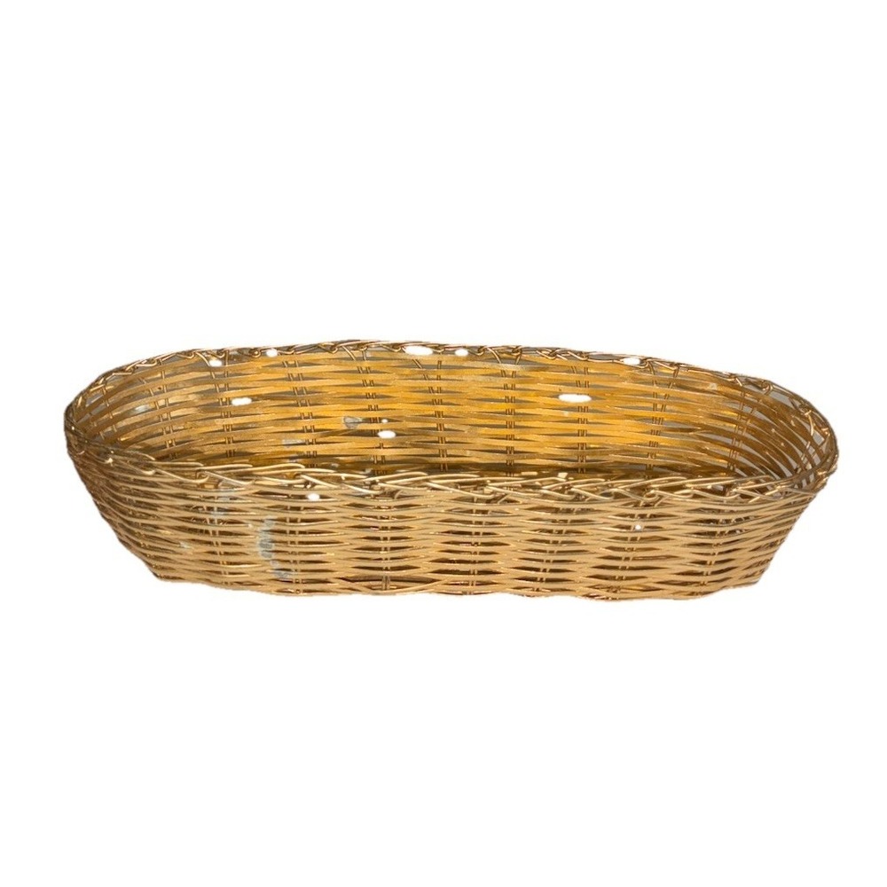 Metal Wire Basket Gold Woven Oblong Crackers Trinket Hand Towel Small‎ Vintage